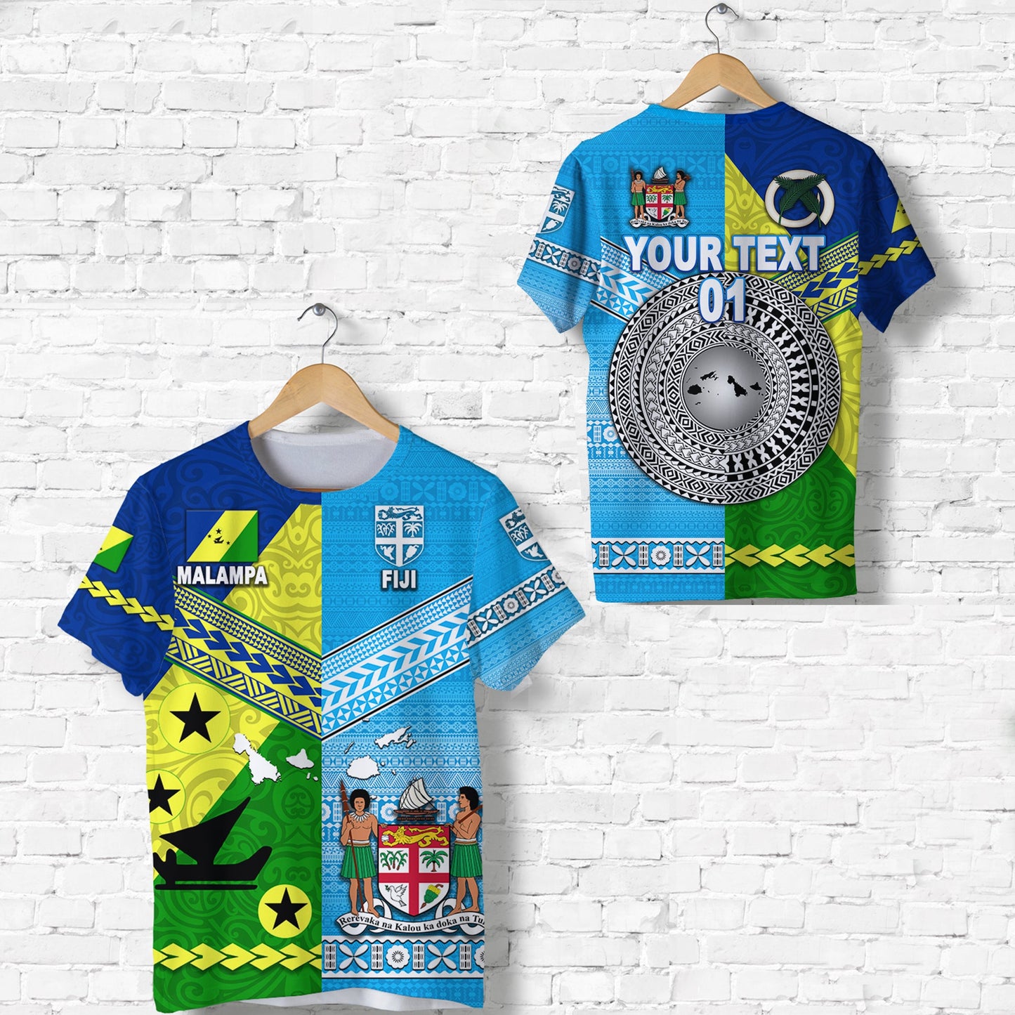 (Custom Personalised) Vanuatu Malampa Province And Fiji T Shirt Together, Custom Text And Number