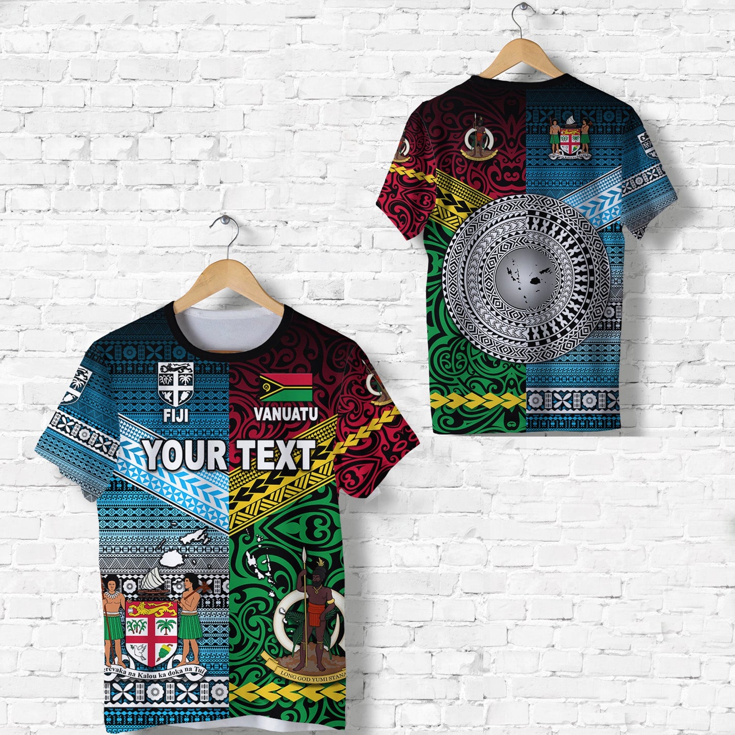 (Custom Personalised) Vanuatu And Fiji T Shirt Together Blue