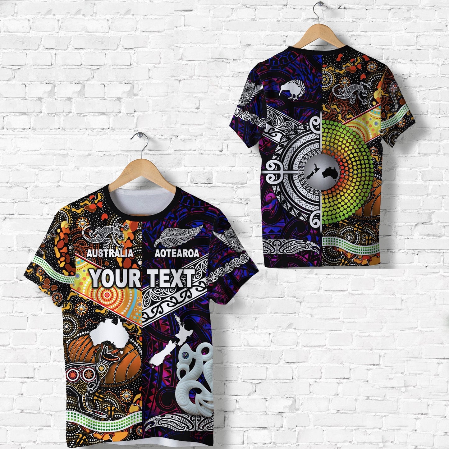 Custom Personalised New Zealand Maori Aotearoa And Australia Aboriginal T Shirt Together - Purple