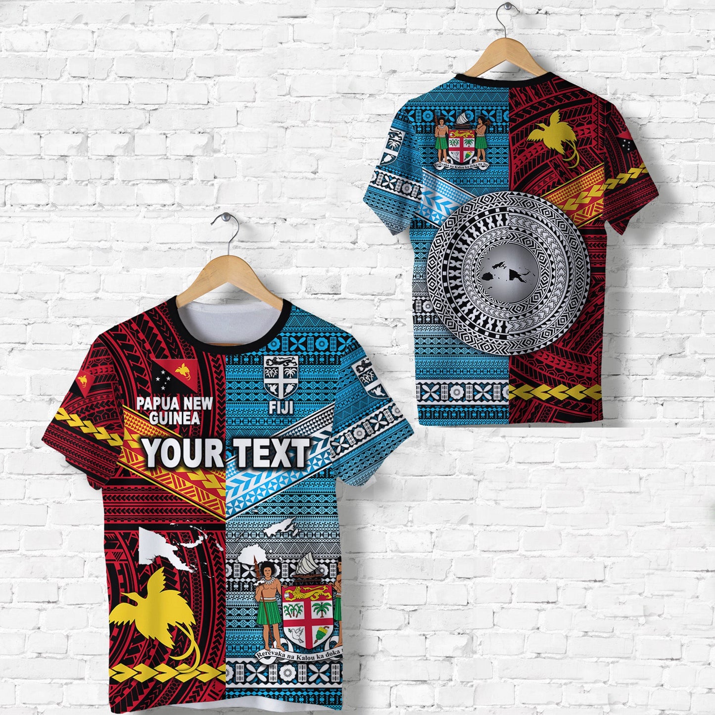 Custom Personalised Papua New Guinea Polynesian And Fiji Tapa Together T Shirt - Bright Color