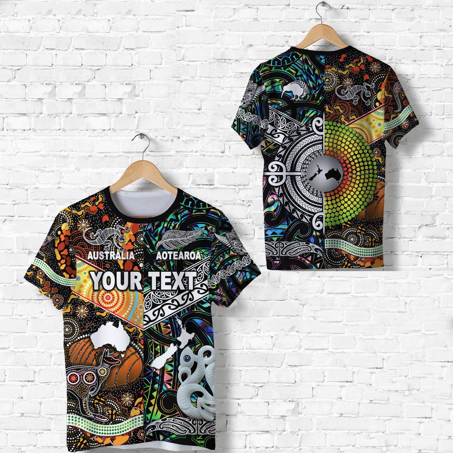 Custom Personalised New Zealand Maori Aotearoa And Australia Aboriginal T Shirt Together - Paua Shell