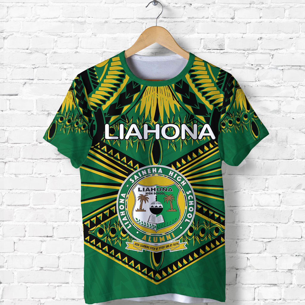 Liahona High School T Shirt - Tongan Ngatu Green Shirt