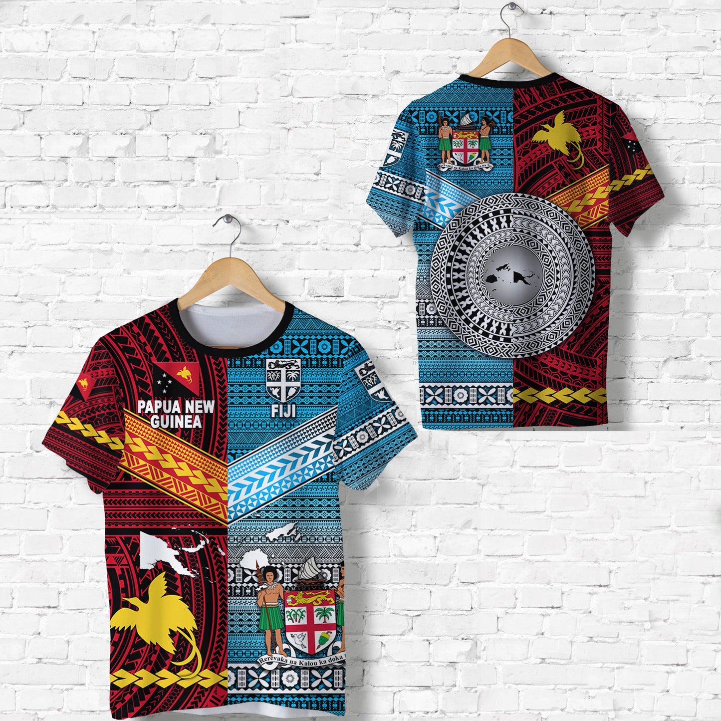 Papua New Guinea Polynesian And Fiji Tapa Together T Shirt - Bright Color