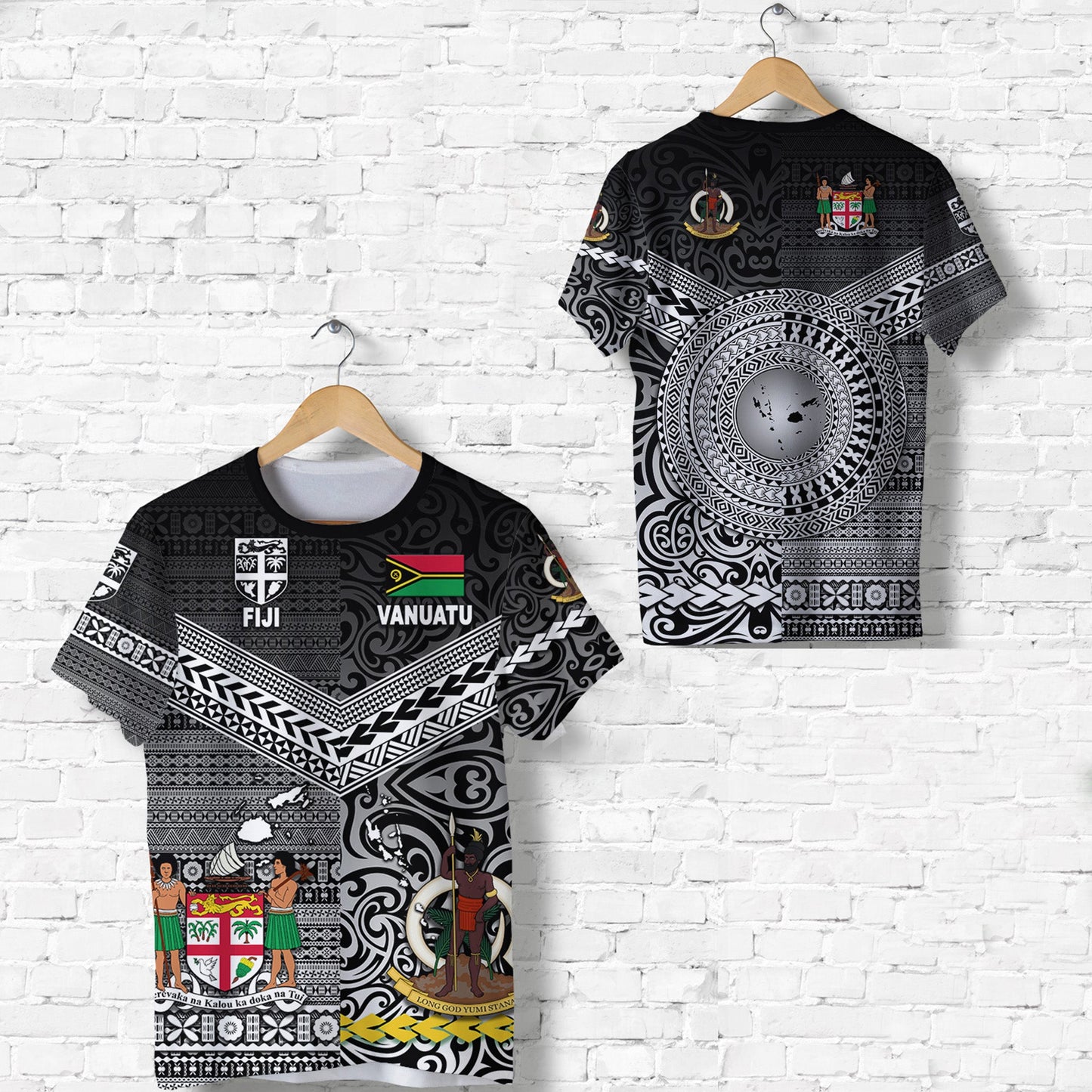 Vanuatu And Fiji T Shirt Together Black