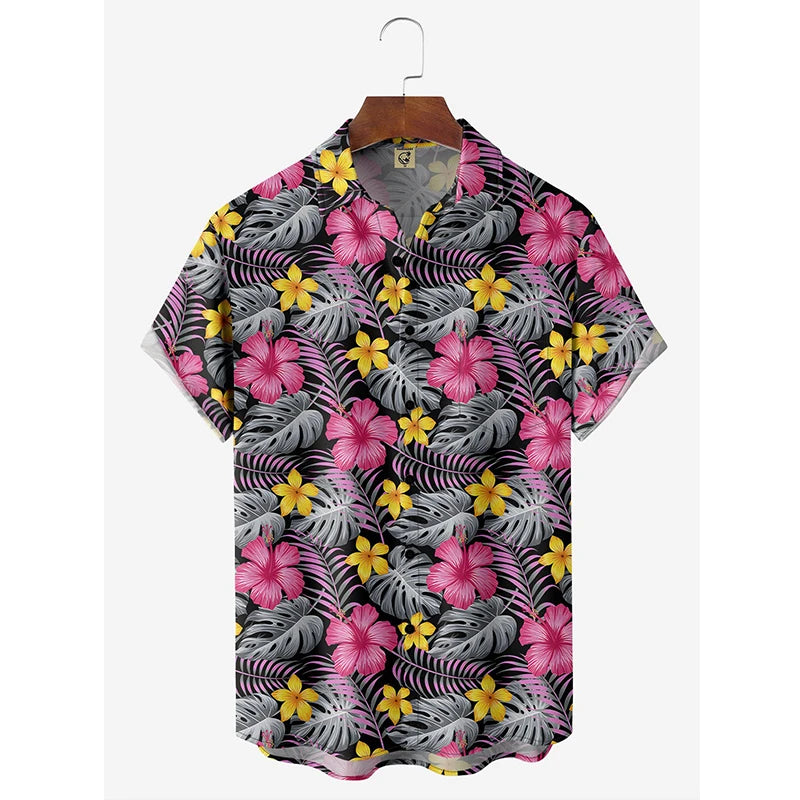 Flowers Pattern Shirts Tropical Holiday Printed Hawaiian Shirt Island Summer Aloha Short Sleeve Shirt