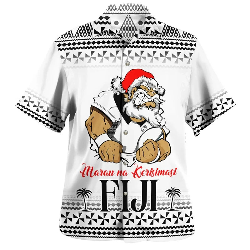 Marau Na kerisimasi Fijians Hawaiian Shirt Polynesian Tribal Pattern Fiji Printed Short Sleeve Shirt