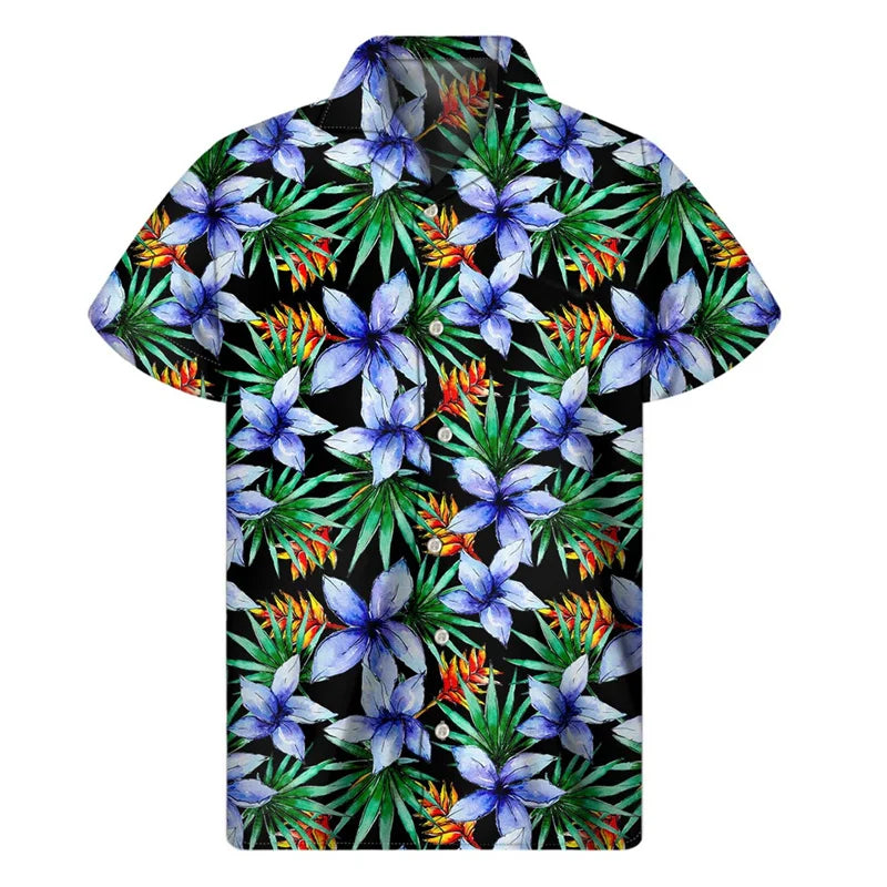 Island Floral Tropical Printed Hawaiian Shirt Island Summer Aloha Short Sleeve Shirt