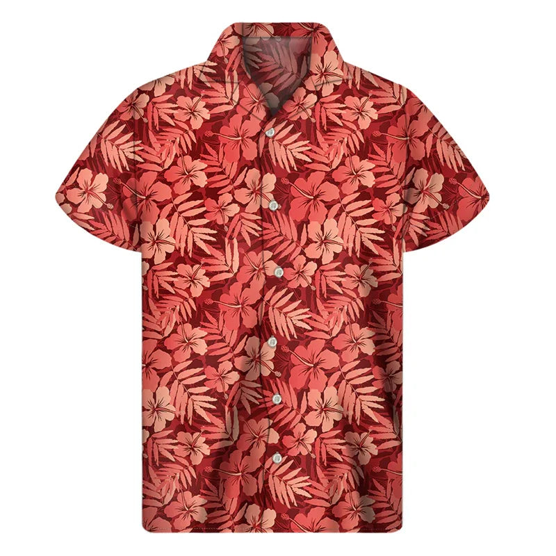 Island Flowers Pattern Printed Summer Hawaiian Shirt Tropical Island Summer Aloha Short Sleeve Shirt