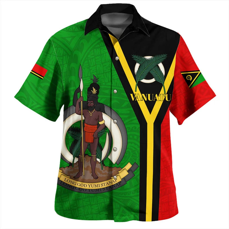 Vanuatu Polynesian Hawaiian Shirt Polynesian Tribal Island Pattern Short Sleeve Shirt