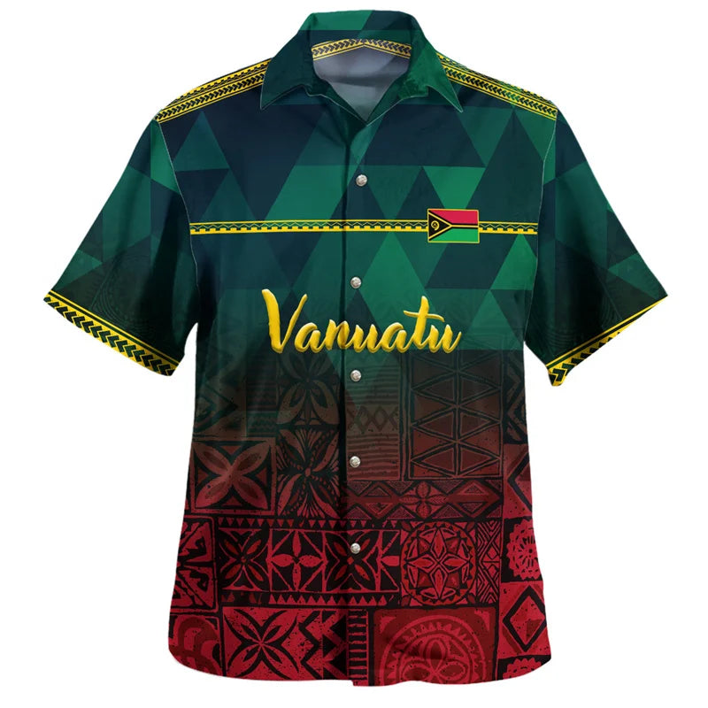 Vanuatu Flag Hawaiian Shirt Polynesian Tribal Island Pattern Short Sleeve Shirt