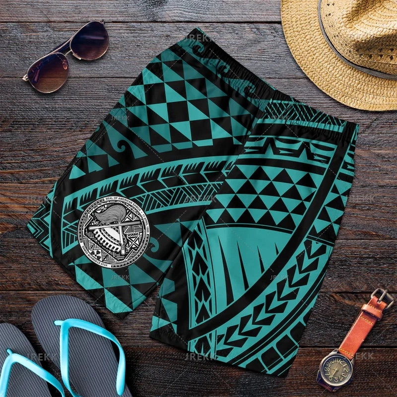 Polynesian Island American Samoa Printed Beach Shorts For Men American Samoa Coat Of Arms Board Short