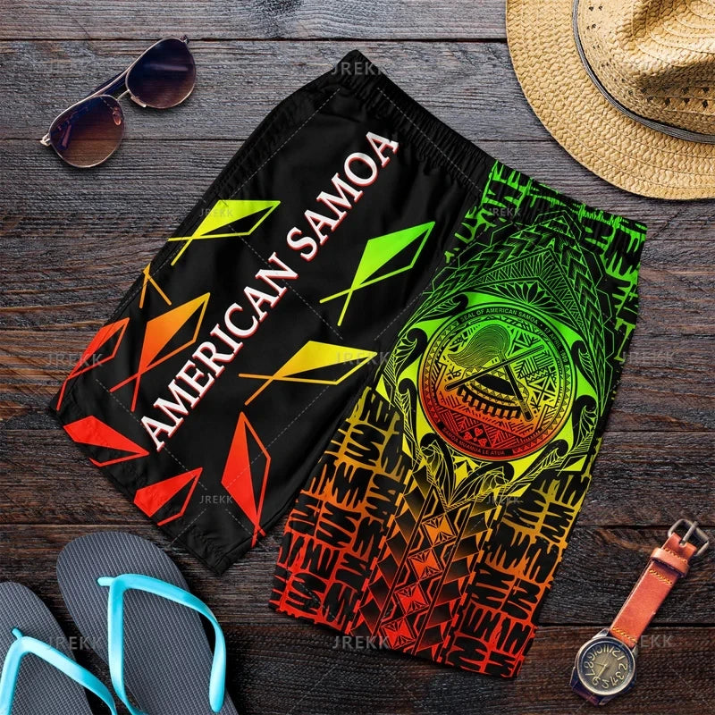 Polynesian American Samoa Printed Beach Shorts For Men American Samoa Coat Of Arms Board Short