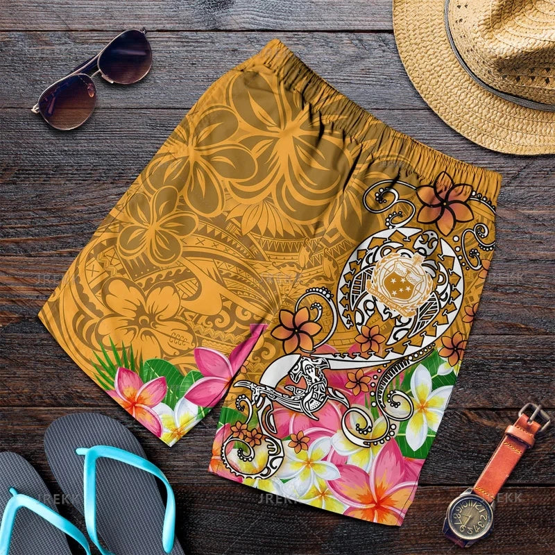 Polynesian Island Flowers Pattern Printed Beach Shorts For Men Hibiscus Tropical Board Short