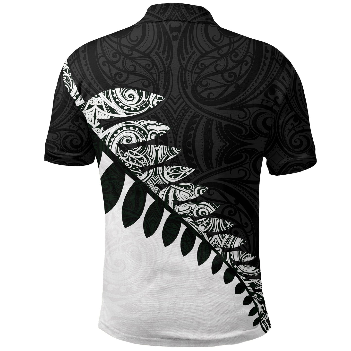 New Zealand Polo Shirt, Maori Silver Fern Black White