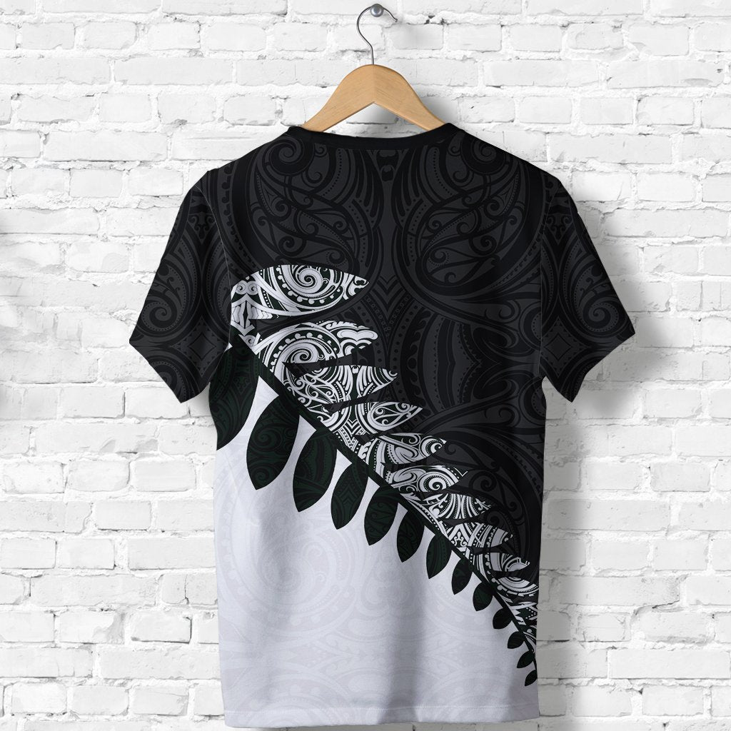 New Zealand T Shirt, Maori Silver Fern Black White