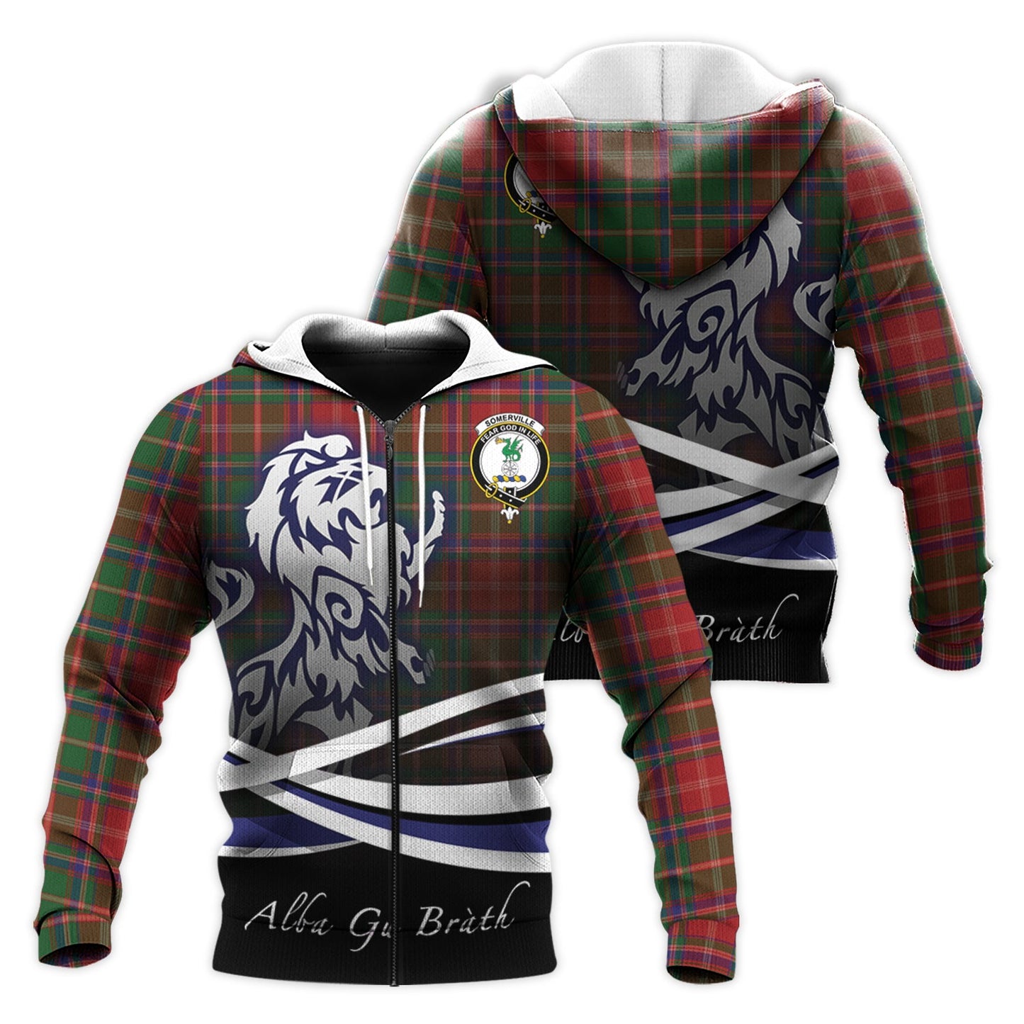 Printivon Somerville Tartan Scottish Lion Hoodie