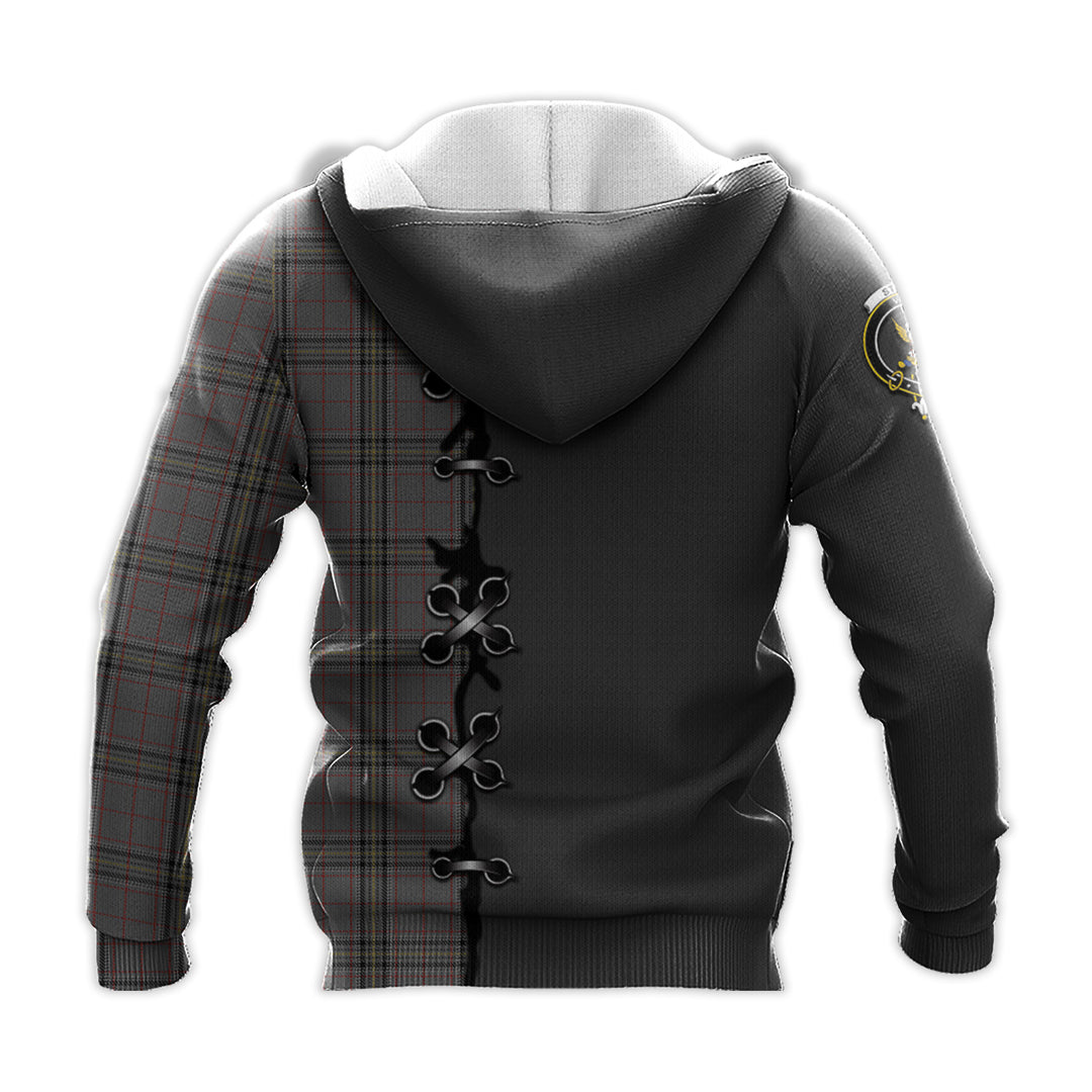 Printivon Stewart Grey Tartan Hoodie Lion Rampant And Celtic Thistle Style