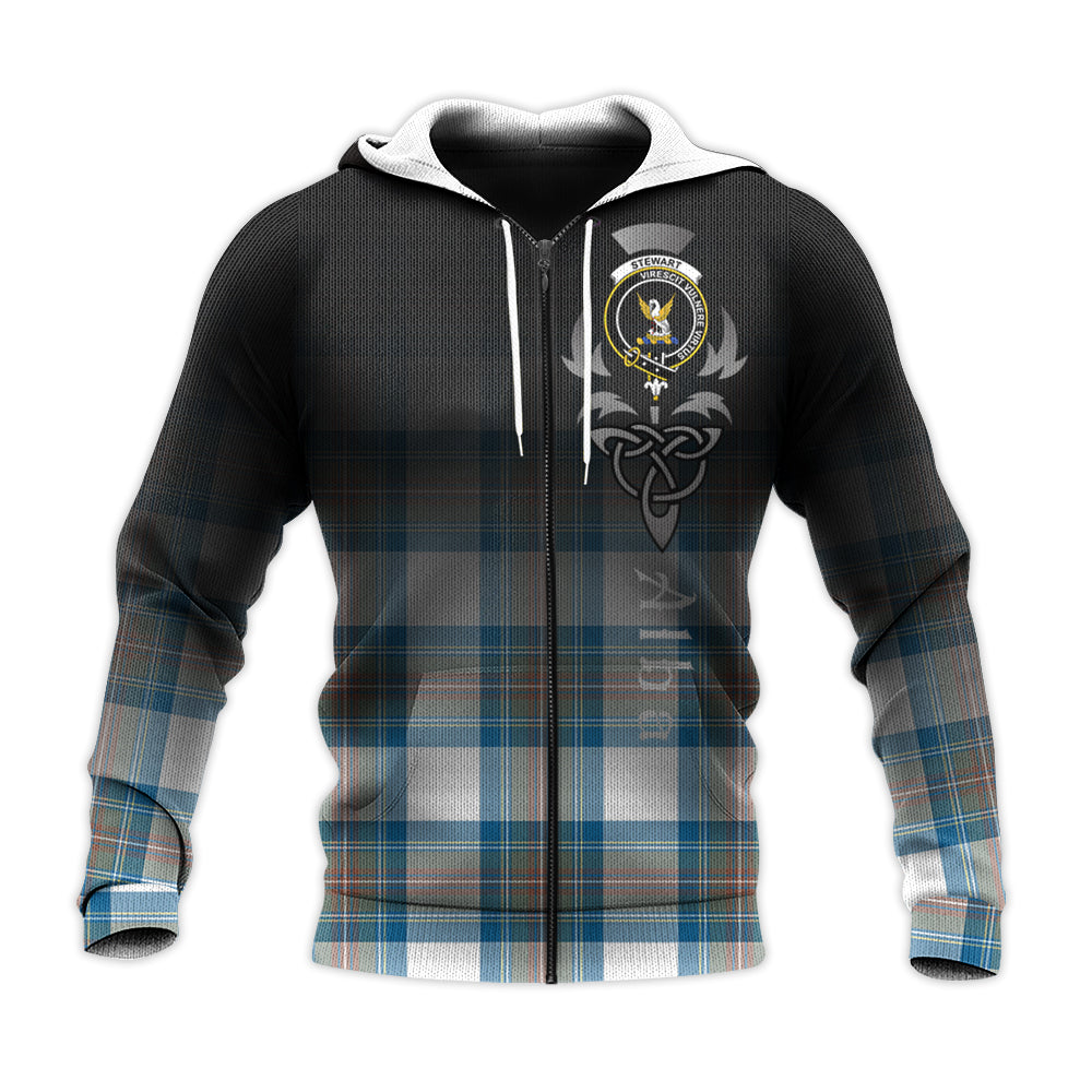 Printivon Stewart Muted Blue Tartan Crest Alba Celtic Hoodie