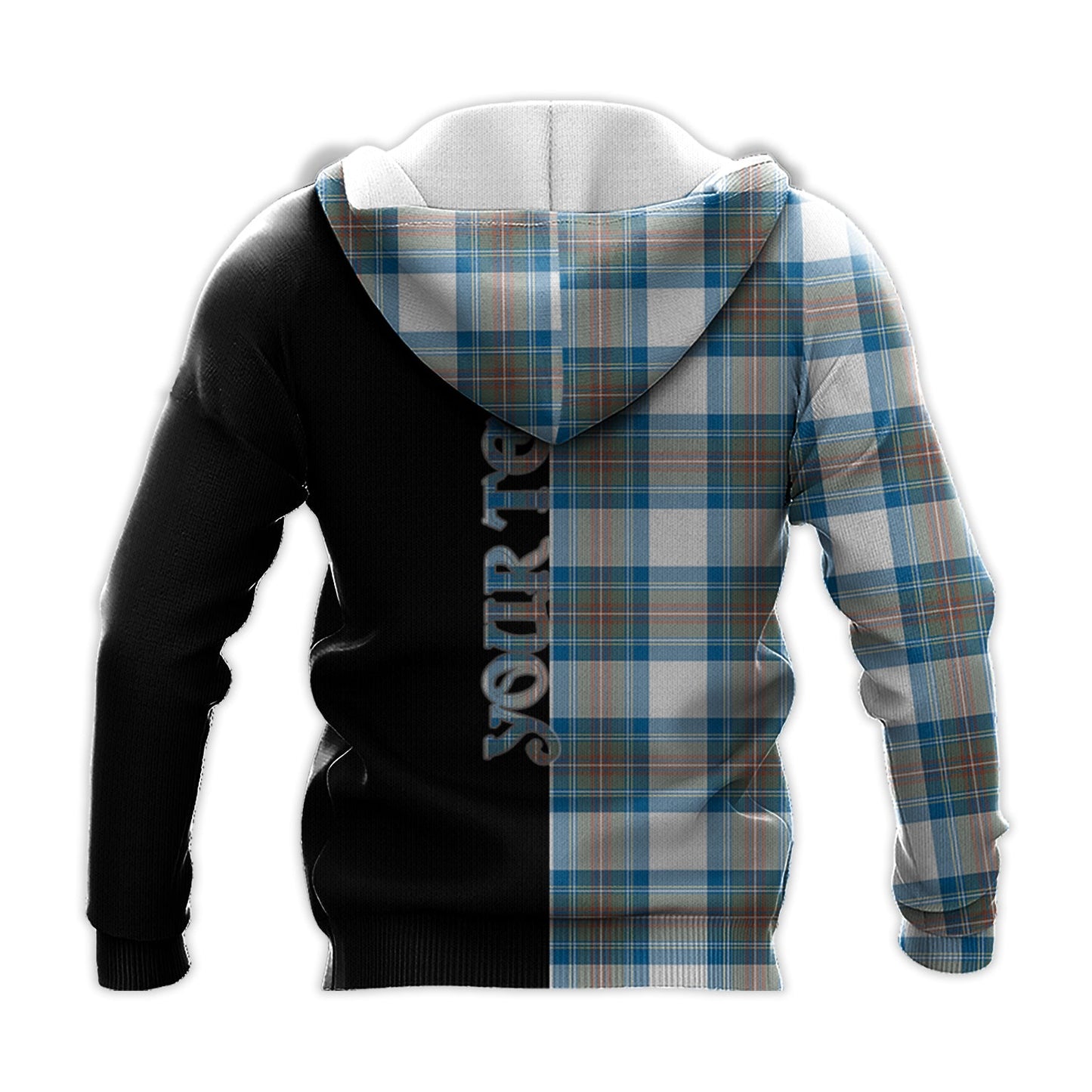 Printivon Stewart Muted Blue Tartan Personalize Half Hoodie