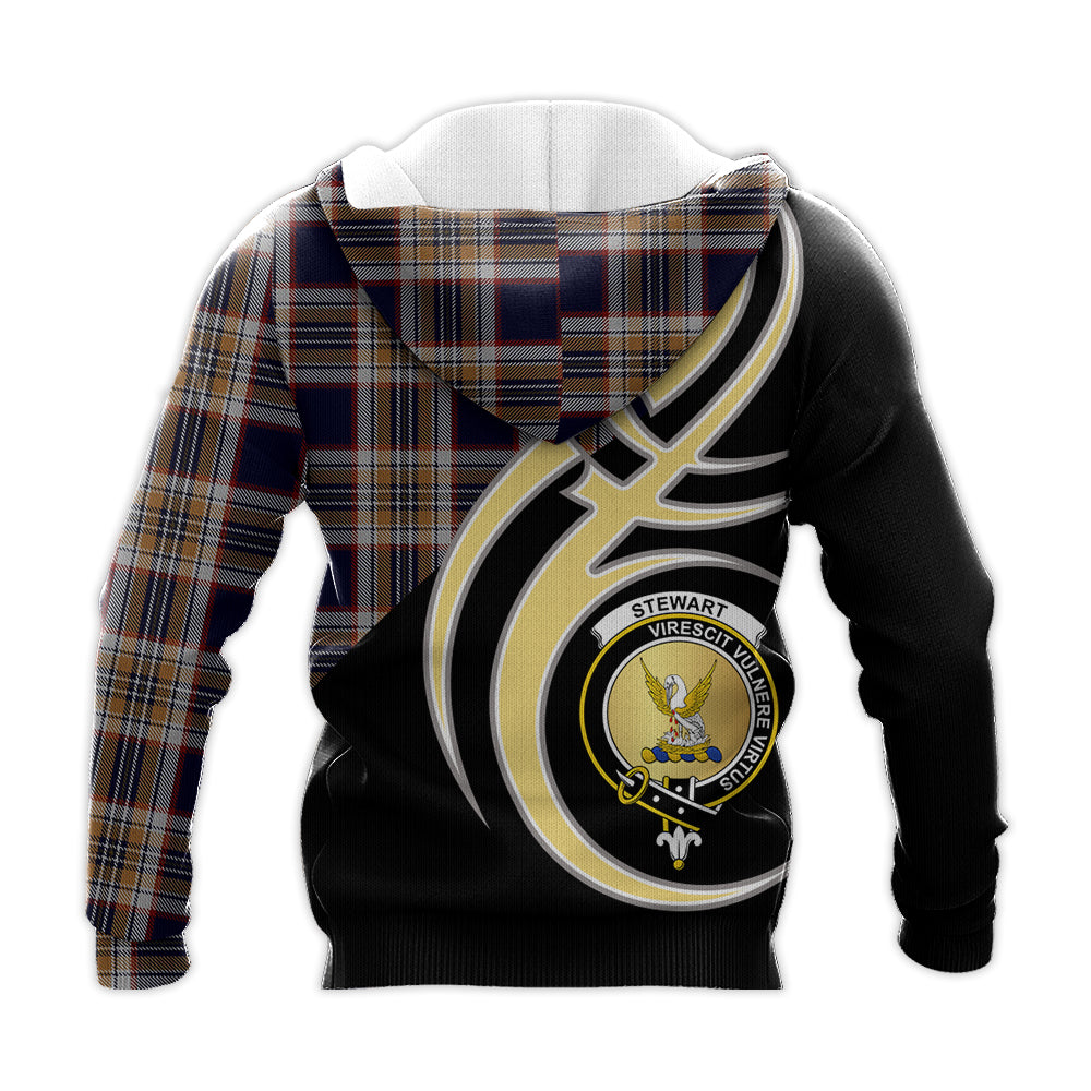 Printivon Stewart Navy Clan Believe In Me Crest Tartan Knitted Hoodie Custom Your Text