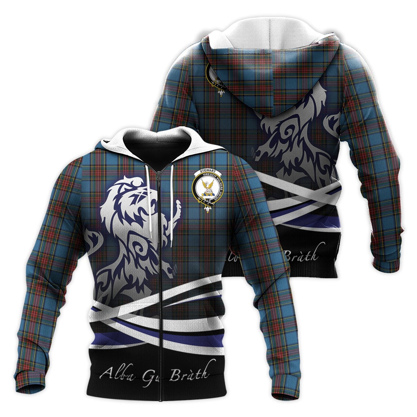 Printivon Stewart Royal Blue Tartan Scottish Lion Hoodie
