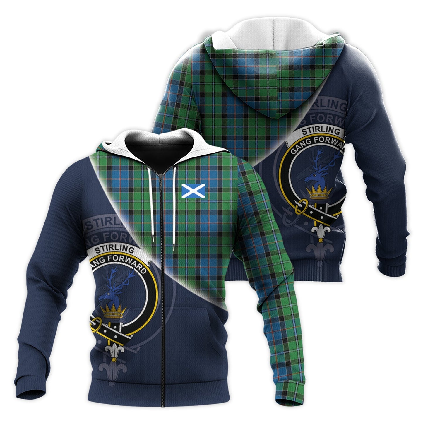 Printivon Stirling Tartan Scottish Crest Hoodie