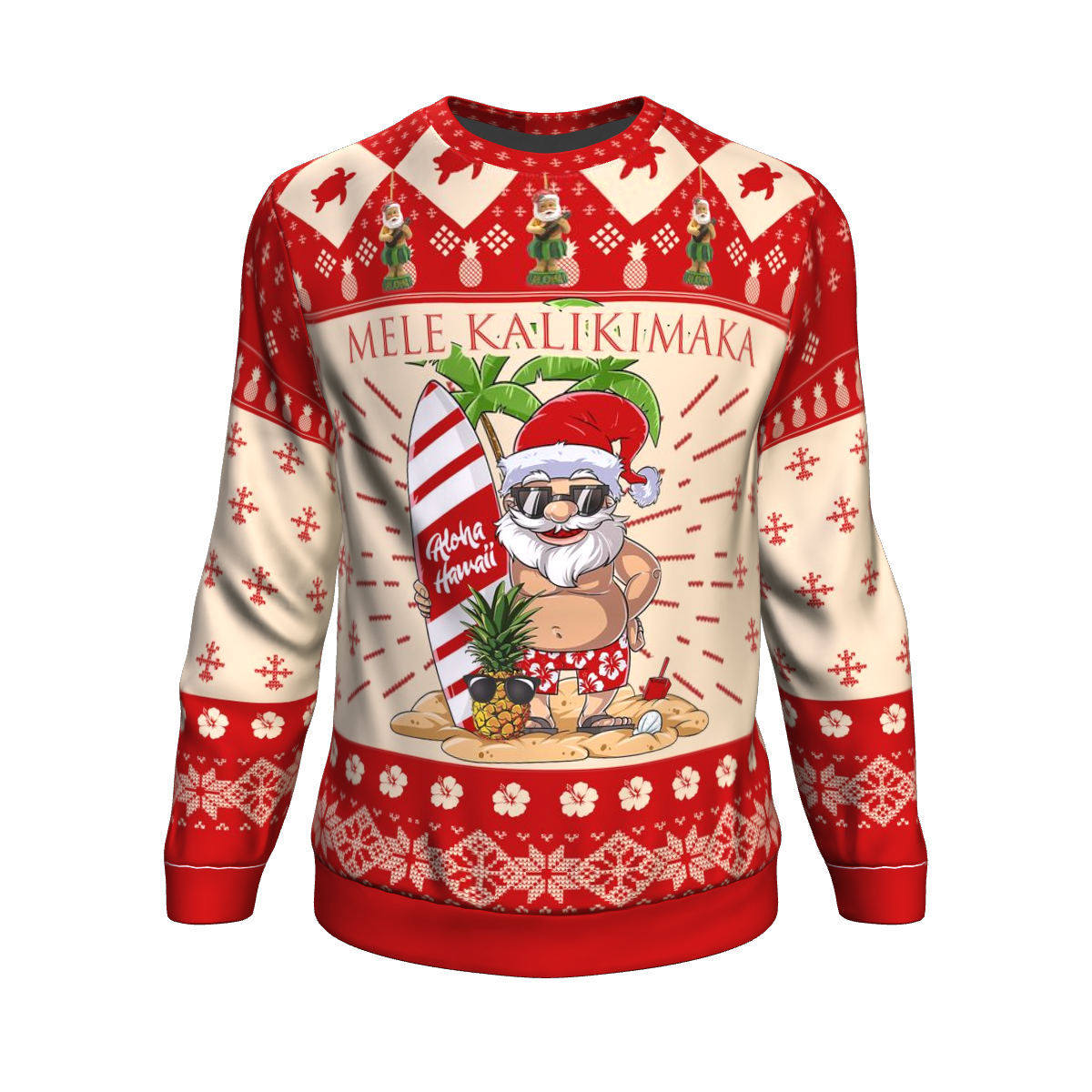 Hawaii Ugly Christmas Sweatshirt Mele Kalikimaka Santa Claus