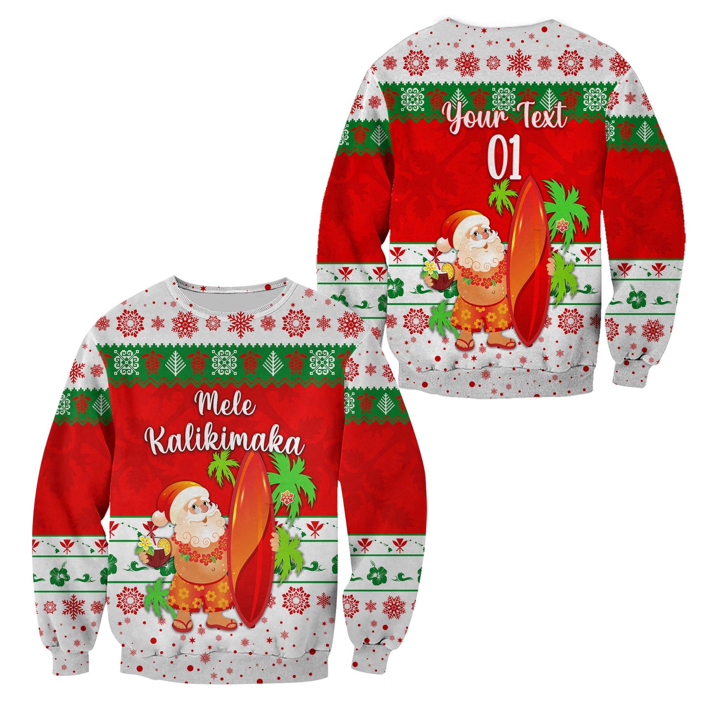 Custom Personalised Hawaii Christmas Sweatshirt Santa Claus Surfing Simple Style White