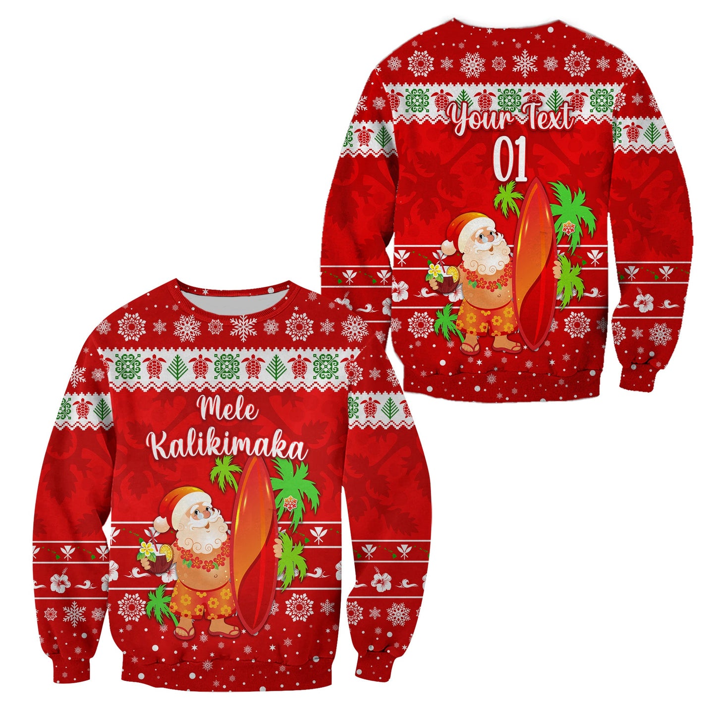 Custom Personalised Hawaii Christmas Sweatshirt Santa Claus Surfing Simple Style Red