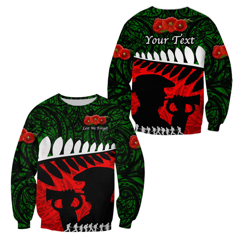 Custom Personalised New Zealand Maori ANZAC Sweatshirt Remembrance Soldier Green