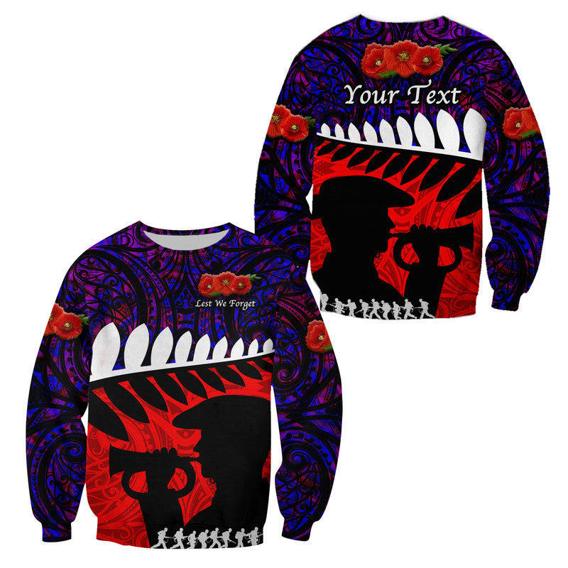 Custom Personalised New Zealand Maori ANZAC Sweatshirt Remembrance Soldier Purple
