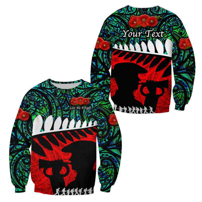 Custom Personalised New Zealand Maori ANZAC Sweatshirt Remembrance Soldier Turquoise