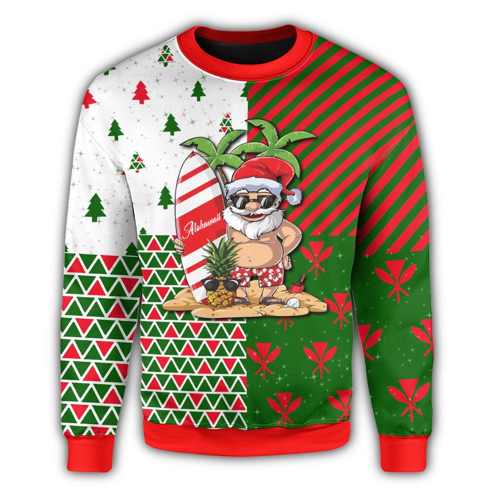 Hawaiian ChristmasSanta Claus Mele Kalikimaka Kanaka Christmas Sweatshirt Red Angus Style AH