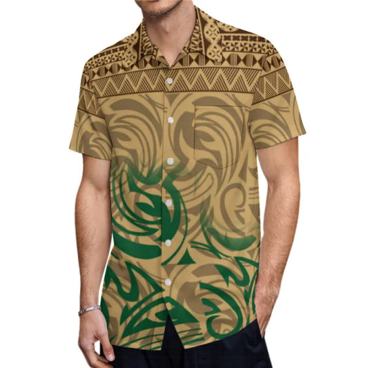 Polynesian Traditional Printed Island Vintage Pattern Fishtail Dress And Hawaiian Shirt Matching Outfit For Couple Set For Him Her