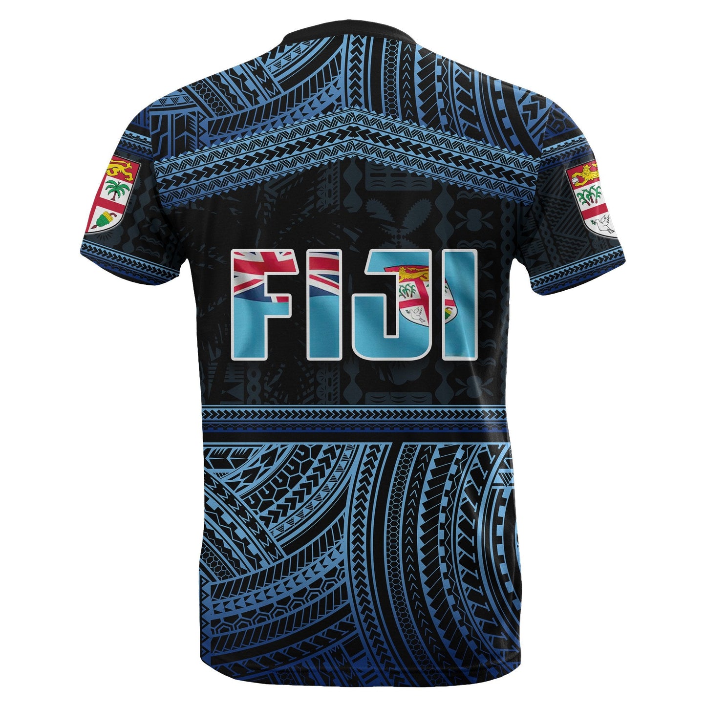 Fiji Rugby Polynesian Patterns T Shirt Blue