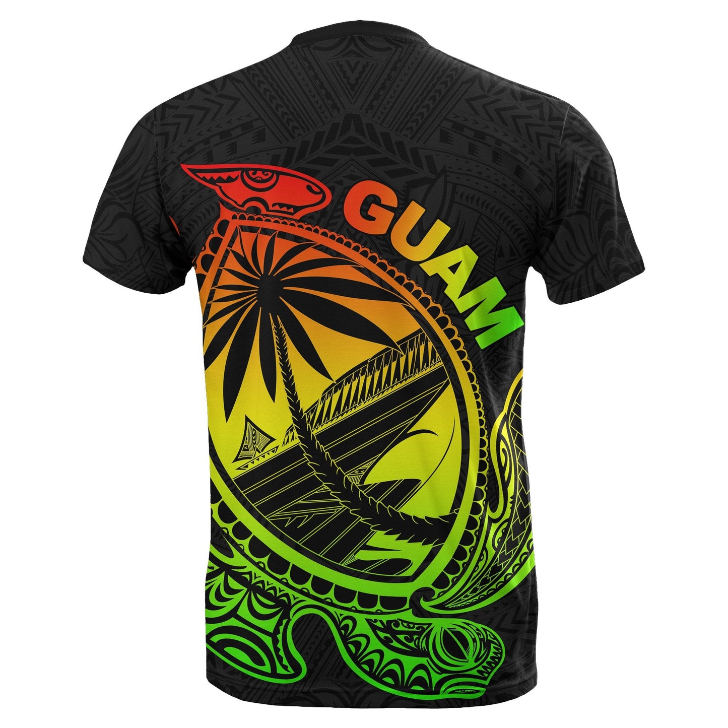 Guam T Shirt Rugby Version Turtle Polynesian Rasta
