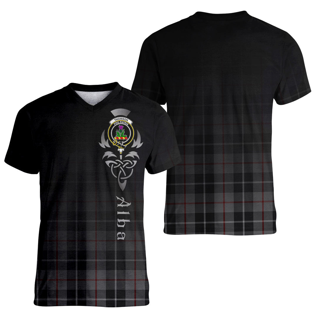 Printivon Thompson Grey Tartan Crest Alba Celtic T Shirt