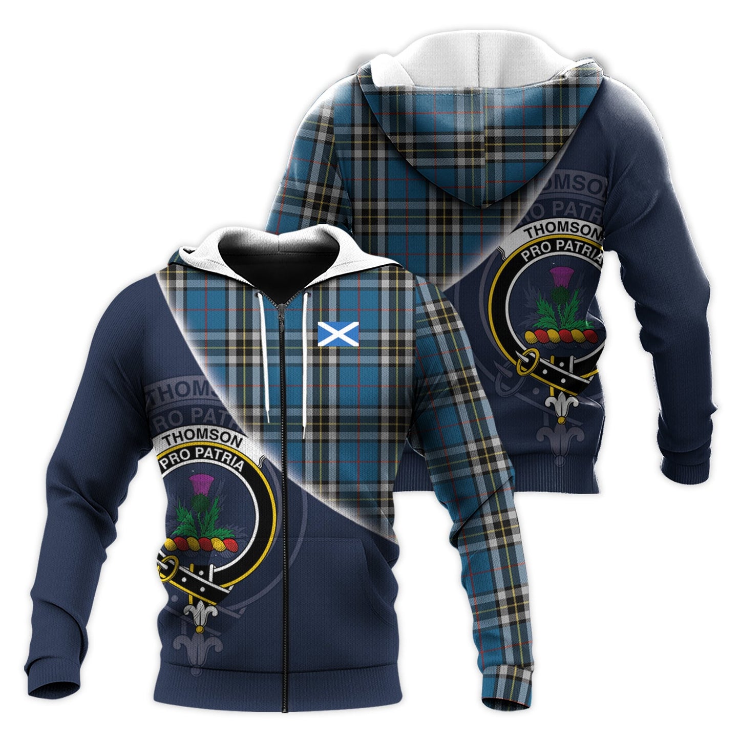 Printivon Thomson Dress Blue Tartan Scottish Crest Hoodie