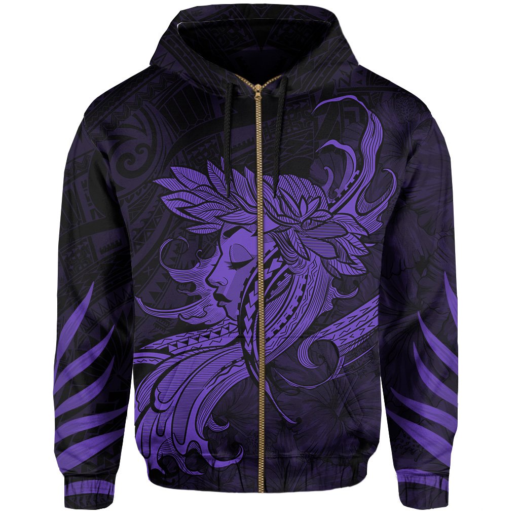 Polynesian Tropic Hula Girl Hibiscus Hawaii Zip Hoodie Purple