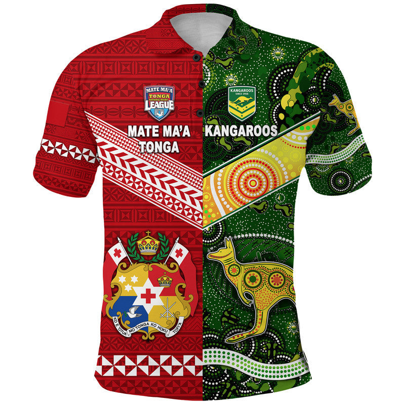 Mate Ma'a Tonga Ngatu And Australia Kangaroos Aboriginal Polo Shirt Rugby Together