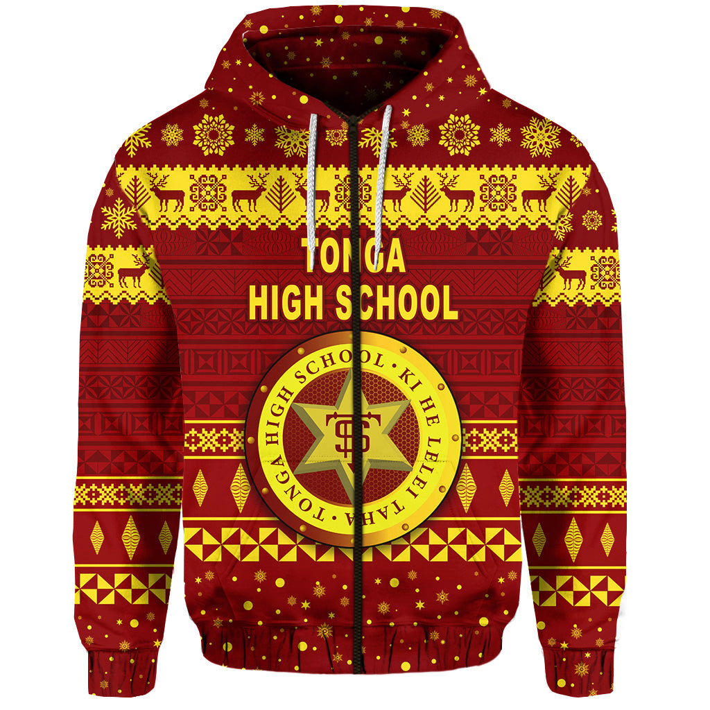 ( Personalised) Tonga High School Christmas Zip Hoodie Simple Style