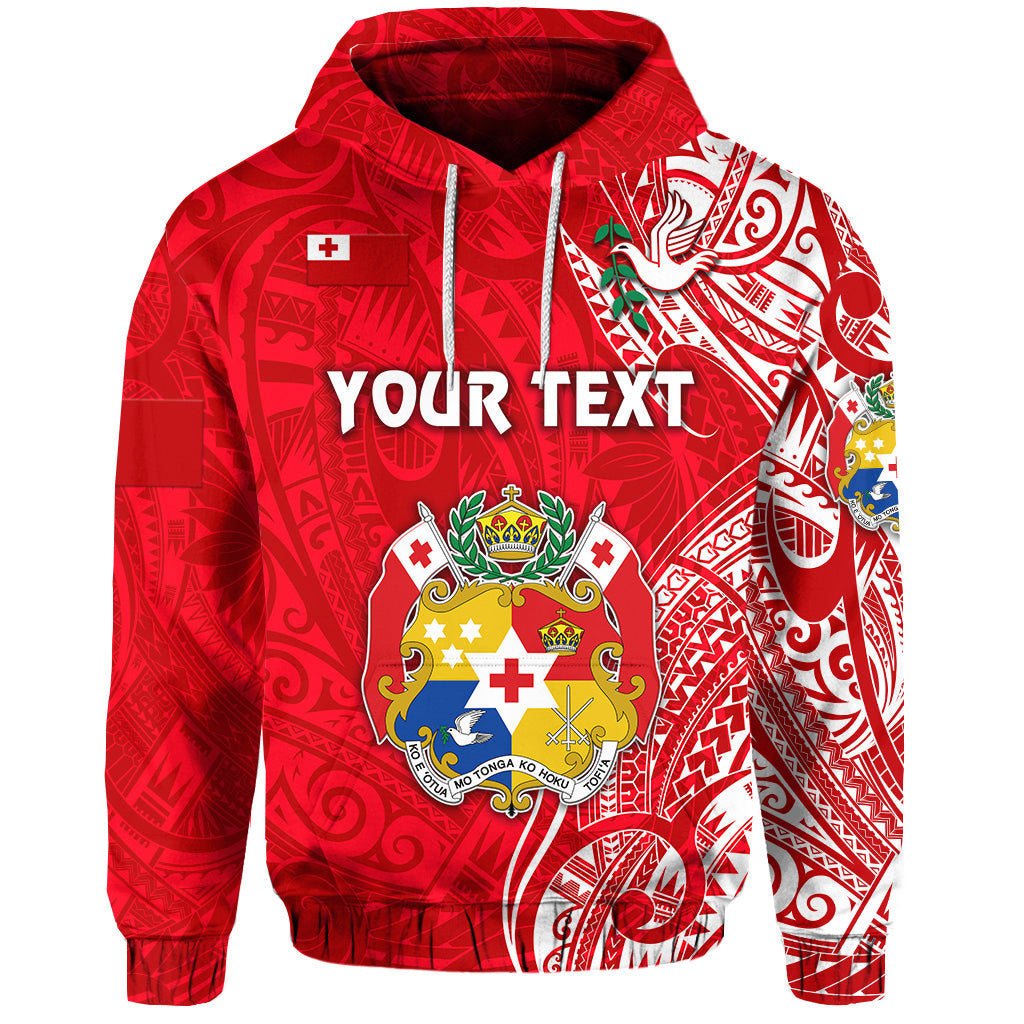 Custom Text Tonga Coat Of Arms Hoodie Simple Vibes Bright Red