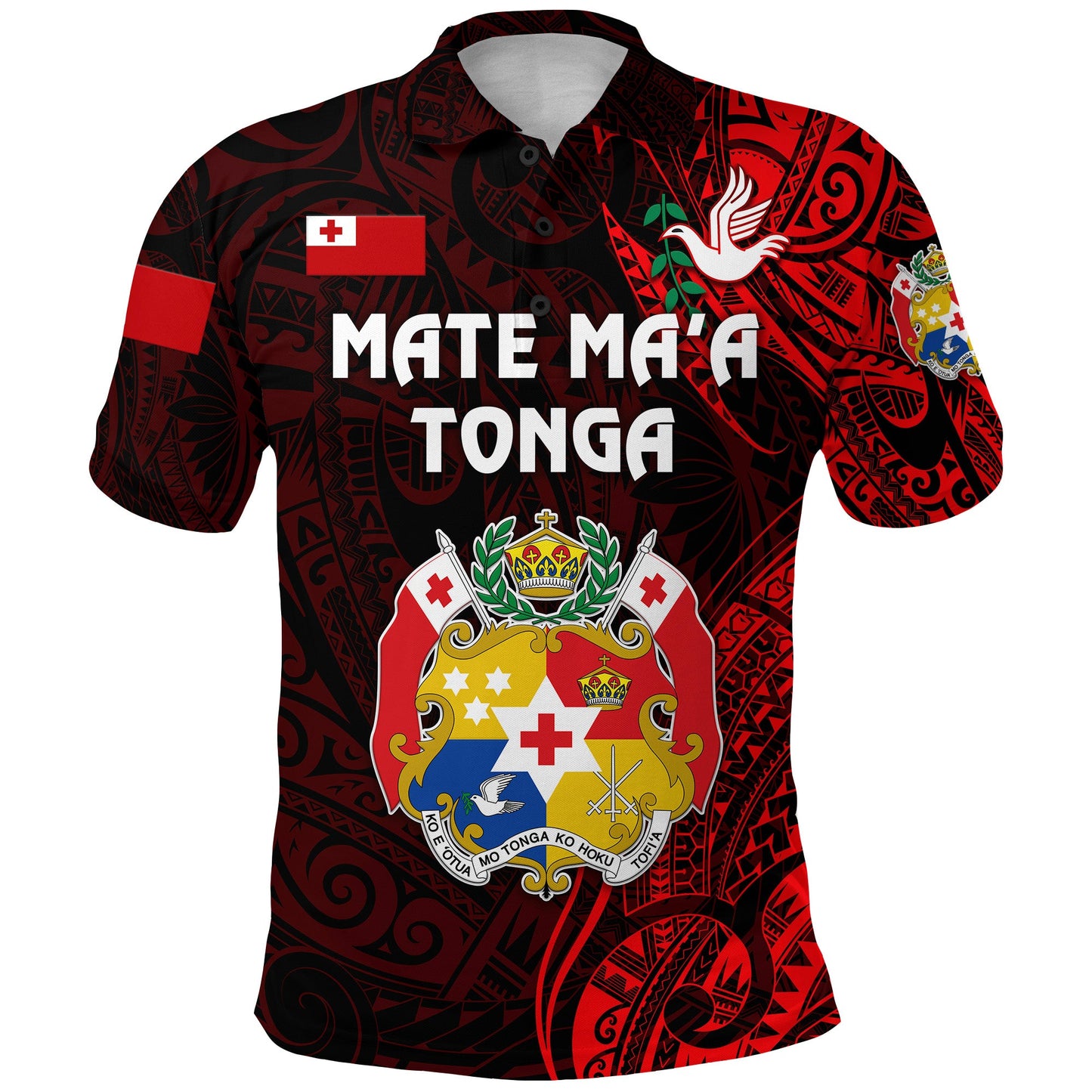 Custom Personalised Tonga Coat Of Arms Polo Shirt Simple Vibes - Red, Custom Text And Number