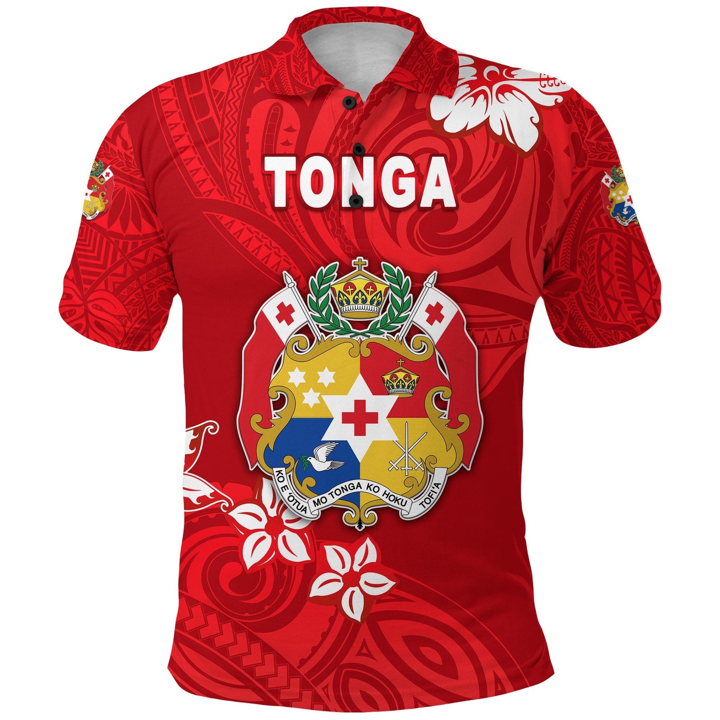 Custom Personalised Mate Ma'a Tonga Rugby Polo Shirt Polynesian Unique Vibes - Full Red, Custom Text and Number