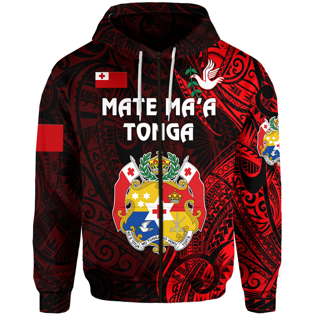 Tonga Coat Of Arms Zip Hoodie Simple Vibes Red