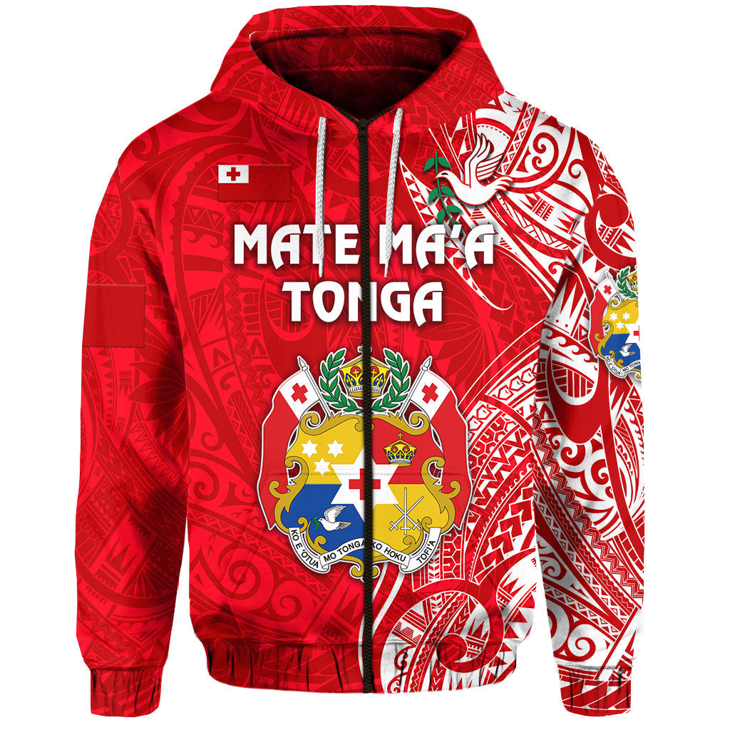 Tonga Coat Of Arms Zip Hoodie Simple Vibes Bright Red