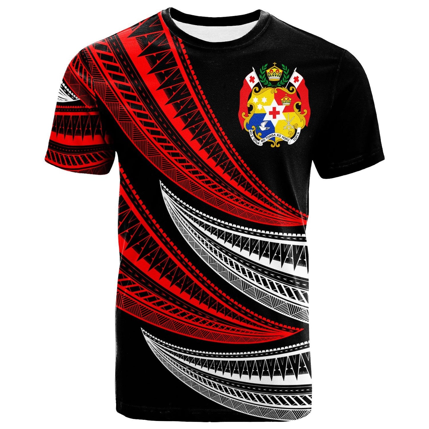 Tonga T - Shirt - Wave Pattern Alternating Red Color Tonga Coat Of Arms Shirt