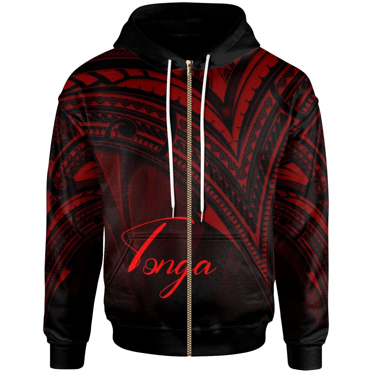 Tonga Zip Hoodie Red Color Cross Style