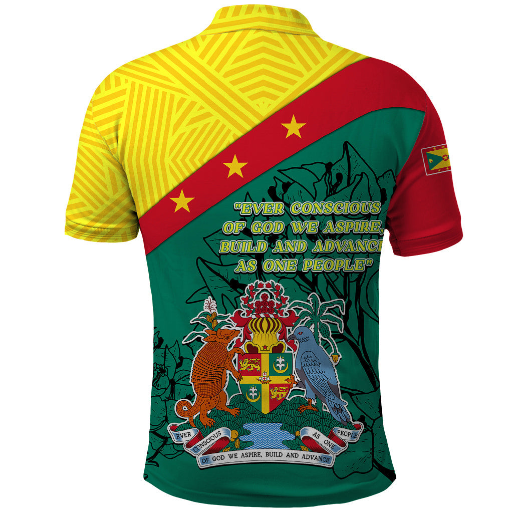 Grenada Polo Shirt Coat Of Arms With Bougainvillea Flowers