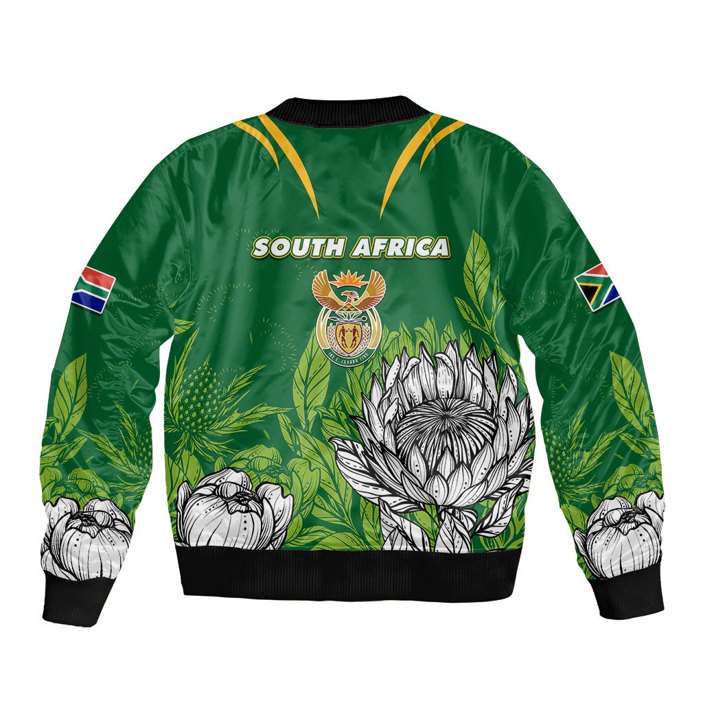 South Africa Sleeve Zip Bomber Jacket King Protea With Flag TS06
